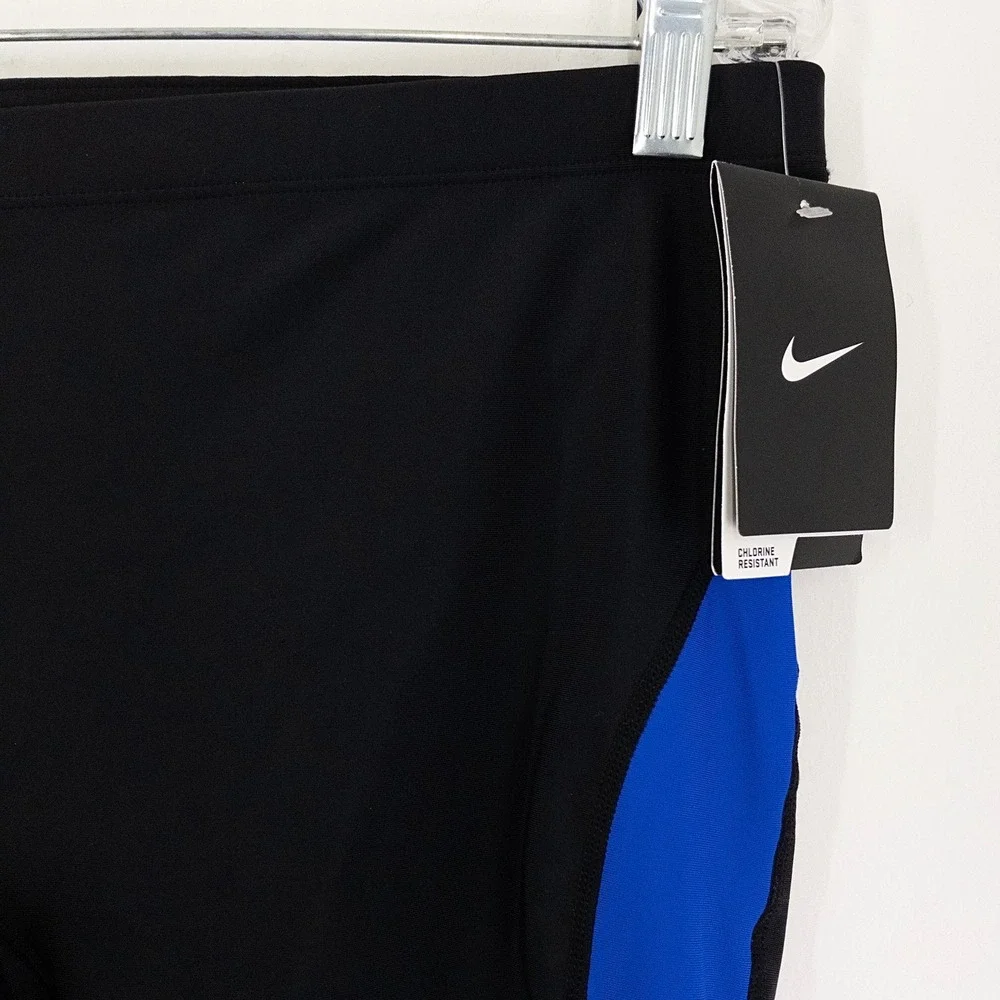 Nike Swim Jammer Shorts Men's 38 Black‎ Blue Chlorine Resistant Swim Trunks NWT
